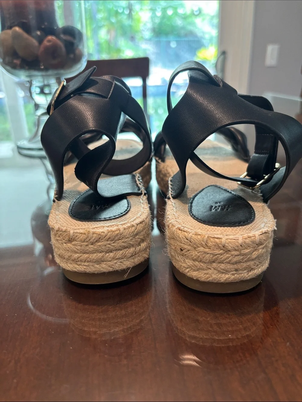 H&M Black Braided Espadrille Ankle-Strap Sandals